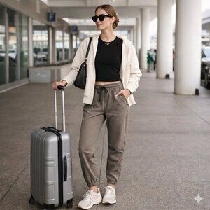 Abercrombie & Fitch Crossover Jogger Pants XS Tan Beige 4-Way Stretch Drawstring